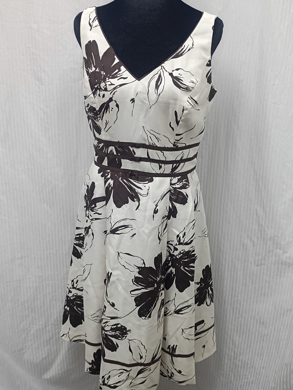Positive Attitude Brown and Ivory Floral V-Neck Midi Dress 8